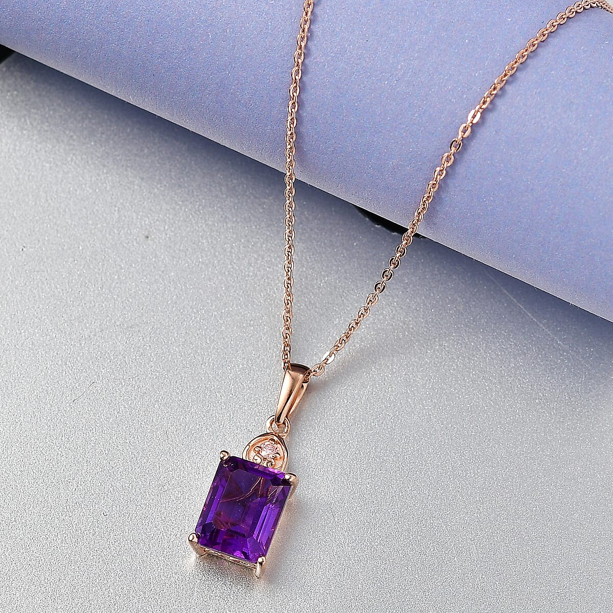 Premium Lusaka Amethyst and Luxuriant Lab Grown Pink Diamond E-F VS 2.40 ctw Elegant Heart Pendant Necklace in 18K Vermeil Rose Gold Over Sterling Silver 20 Inches  image number 1