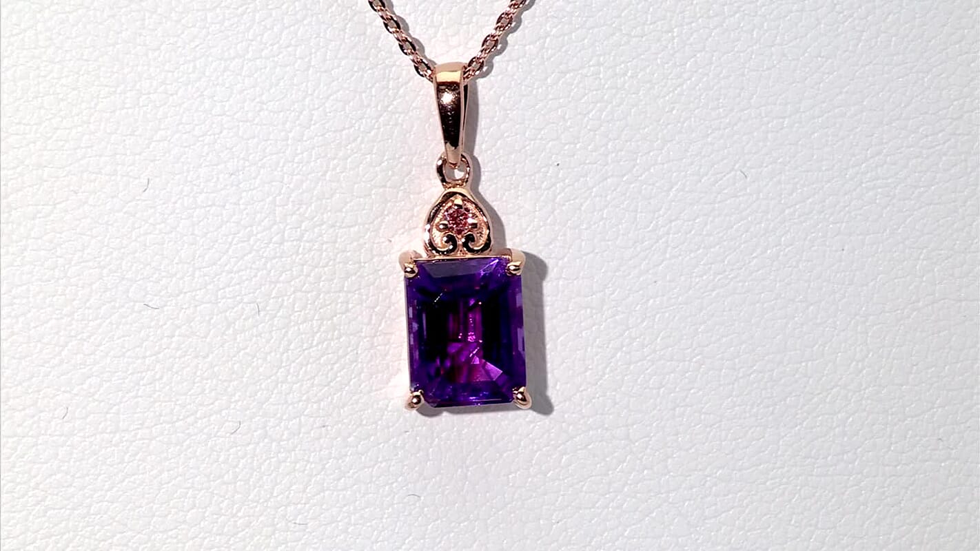 Premium Lusaka Amethyst and Luxuriant Lab Grown Pink Diamond E-F VS 2.40 ctw Elegant Heart Pendant Necklace in 18K Vermeil Rose Gold Over Sterling Silver 20 Inches