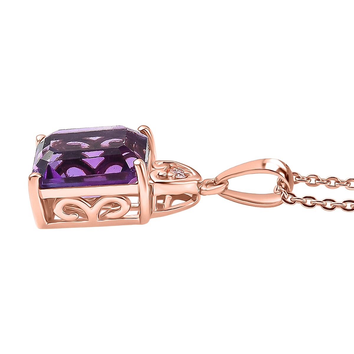 Premium Lusaka Amethyst and Luxuriant Lab Grown Pink Diamond E-F VS 2.40 ctw Elegant Heart Pendant Necklace in 18K Vermeil Rose Gold Over Sterling Silver 20 Inches  image number 3