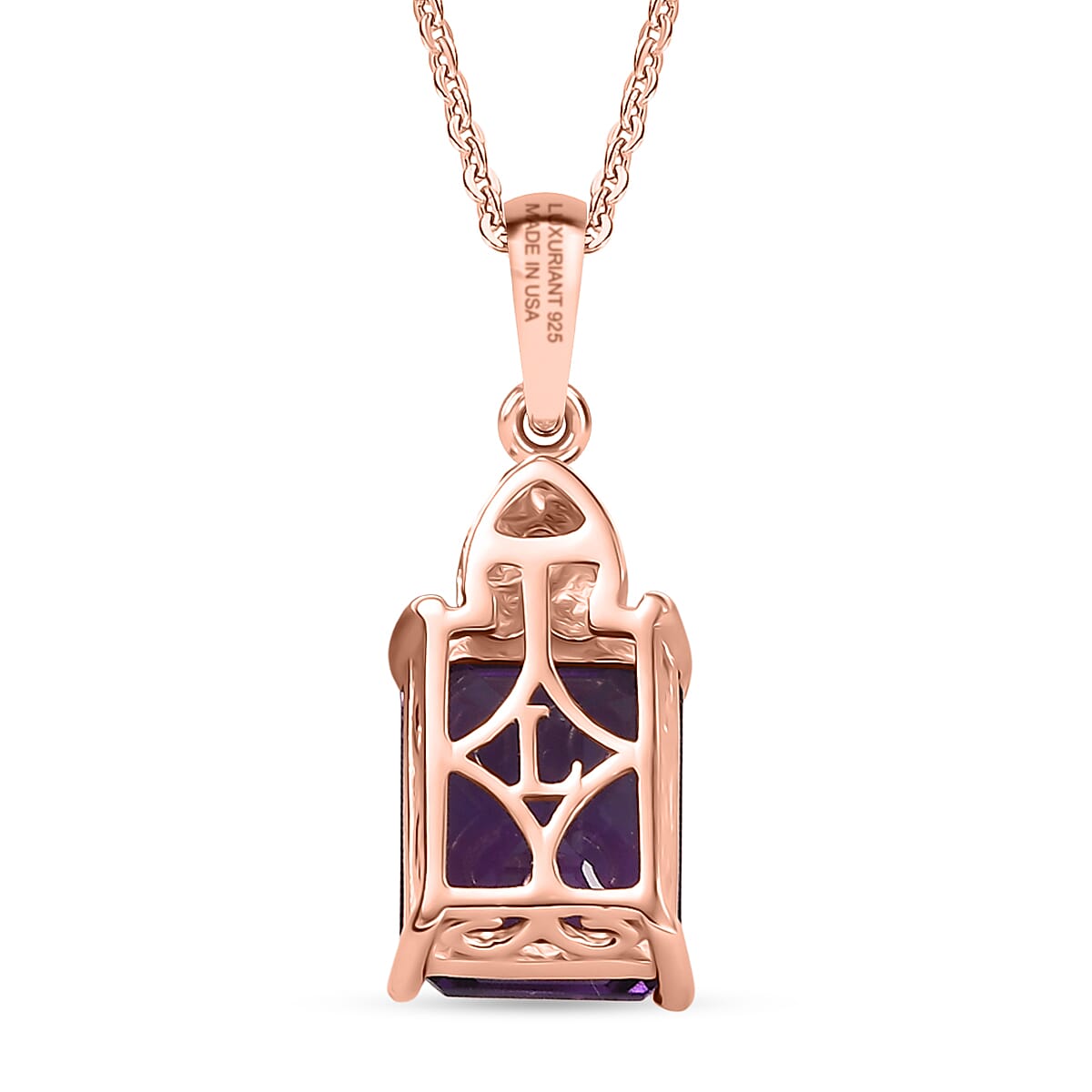 Premium Lusaka Amethyst and Luxuriant Lab Grown Pink Diamond E-F VS 2.40 ctw Elegant Heart Pendant Necklace in 18K Vermeil Rose Gold Over Sterling Silver 20 Inches 