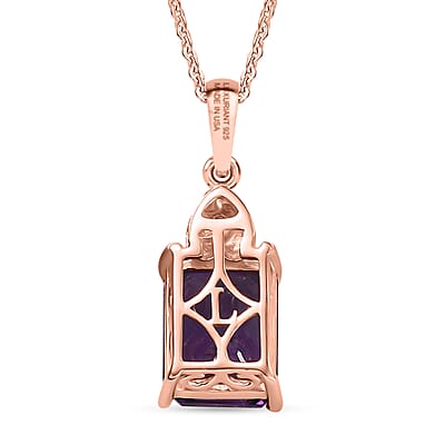 Premium Lusaka Amethyst and Luxuriant Lab Grown Pink Diamond E-F VS 2.40 ctw Elegant Heart Pendant Necklace in 18K Vermeil Rose Gold Over Sterling Silver 20 Inches