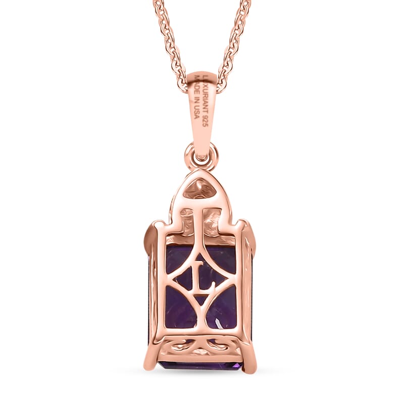 Premium Lusaka Amethyst and Luxuriant Lab Grown Pink Diamond E-F VS 2.40 ctw Elegant Heart Pendant Necklace in 18K Vermeil Rose Gold Over Sterling Silver 20 Inches