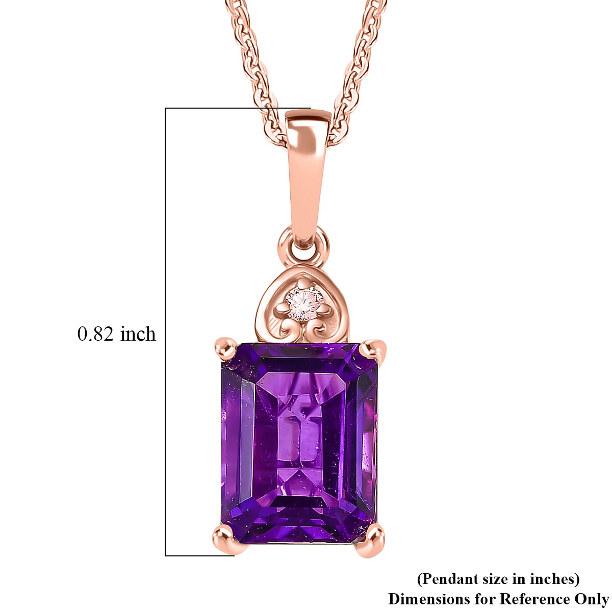 Premium Lusaka Amethyst and Luxuriant Lab Grown Pink Diamond E-F VS 2.40 ctw Elegant Heart Pendant Necklace in 18K Vermeil Rose Gold Over Sterling Silver 20 Inches  image number 6