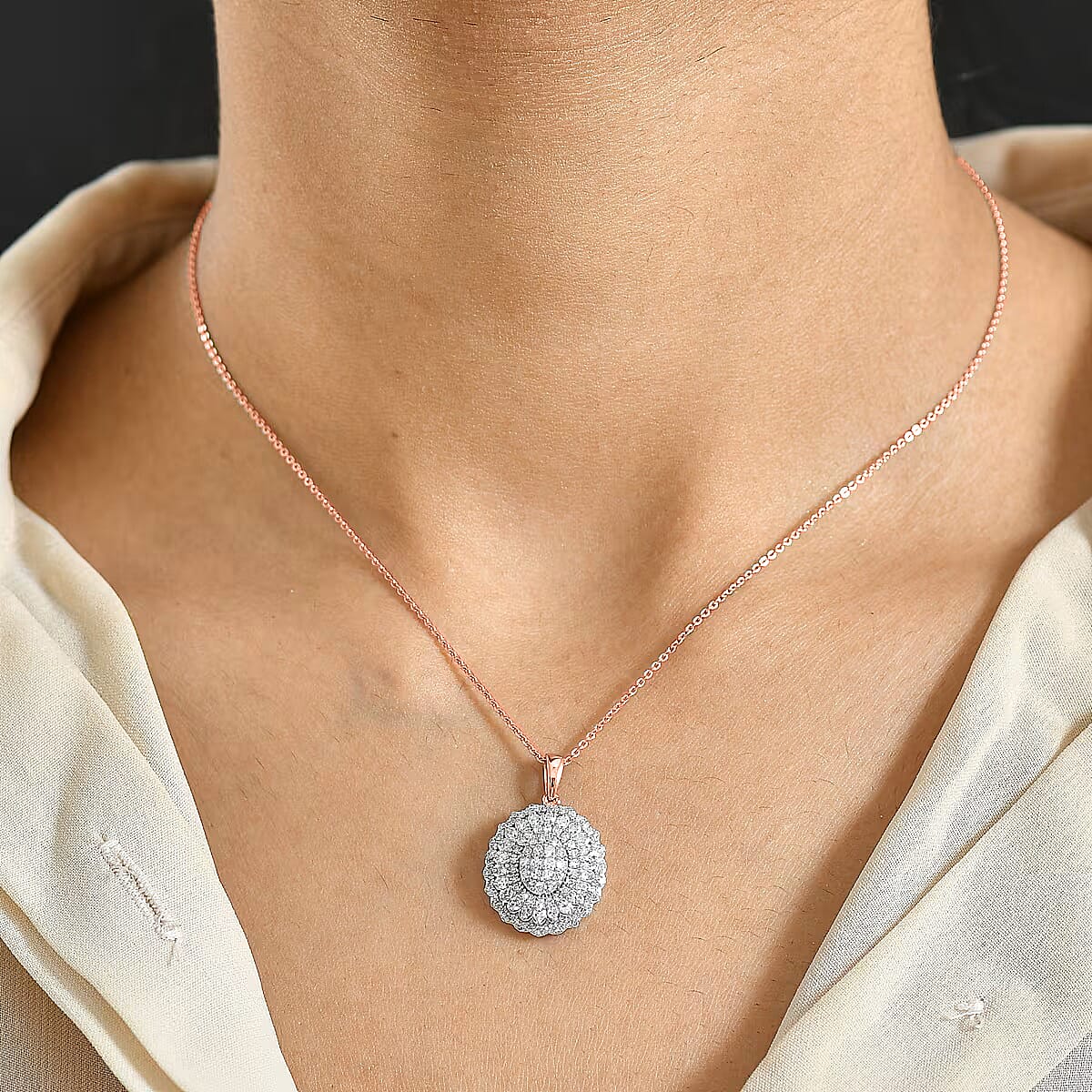 Luxuriant Lab Grown Diamond G-H, SI Pendant Necklace (20 Inches) in 18K Vermeil RG Over Sterling Silver 1.00 ctw image number 2