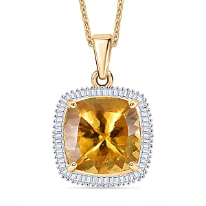 Luxoro Premium Golden Apatite and Diamond G-H SI 6.40 ctw Solar Crown Pendant Necklace in 10K Yellow Gold 20 Inches
