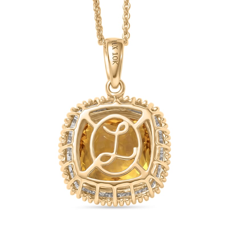 Luxoro Premium Golden Apatite and Diamond G-H SI 6.40 ctw Solar Crown Pendant Necklace in 10K Yellow Gold 20 Inches