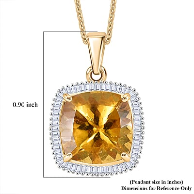 Luxoro Premium Golden Apatite and Diamond G-H SI 6.40 ctw Solar Crown Pendant Necklace in 10K Yellow Gold 20 Inches