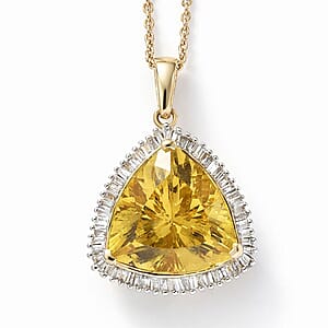 Luxuro Premium Golden Apatite and Diamond I2 7.60 ctw Solar Crown Pendant Necklace in 10K Yellow Gold 20 Inches