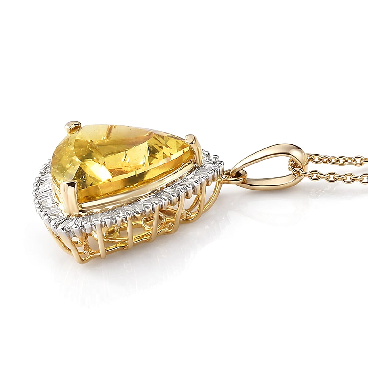 Luxuro Premium Golden Apatite and Diamond I2 7.60 ctw Solar Crown Pendant Necklace in 10K Yellow Gold 20 Inches image number 3
