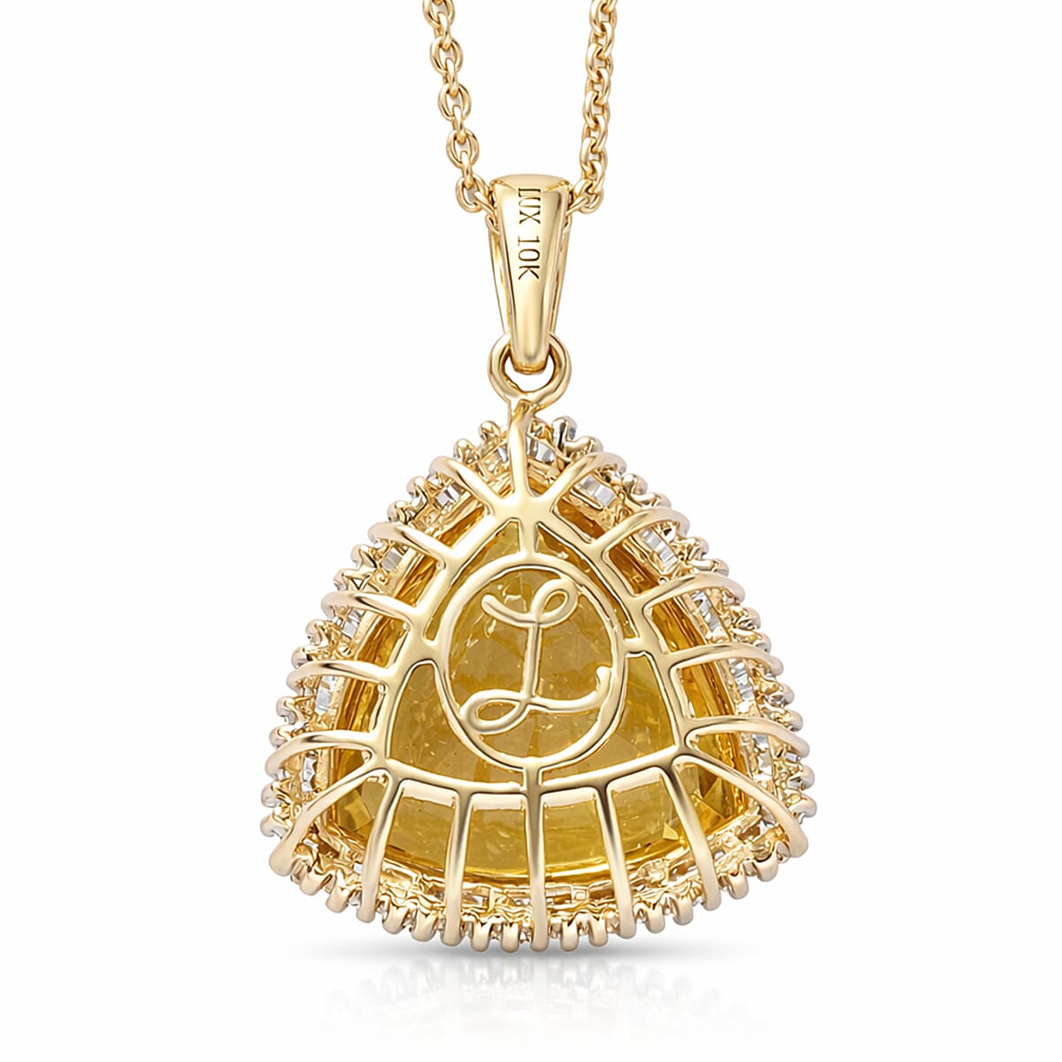 Luxuro Premium Golden Apatite and Diamond I2 7.60 ctw Solar Crown Pendant Necklace in 10K Yellow Gold 20 Inches image number 4