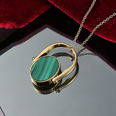 EverTrue African Malachite 23.10 ctw Ring (Size 7) in 18K YG Plated and ION Plated YG Stainless Steel Necklace 20 Inches