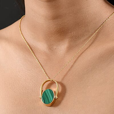 EverTrue African Malachite 23.10 ctw Ring (Size 7) in 18K YG Plated and ION Plated YG Stainless Steel Necklace 20 Inches