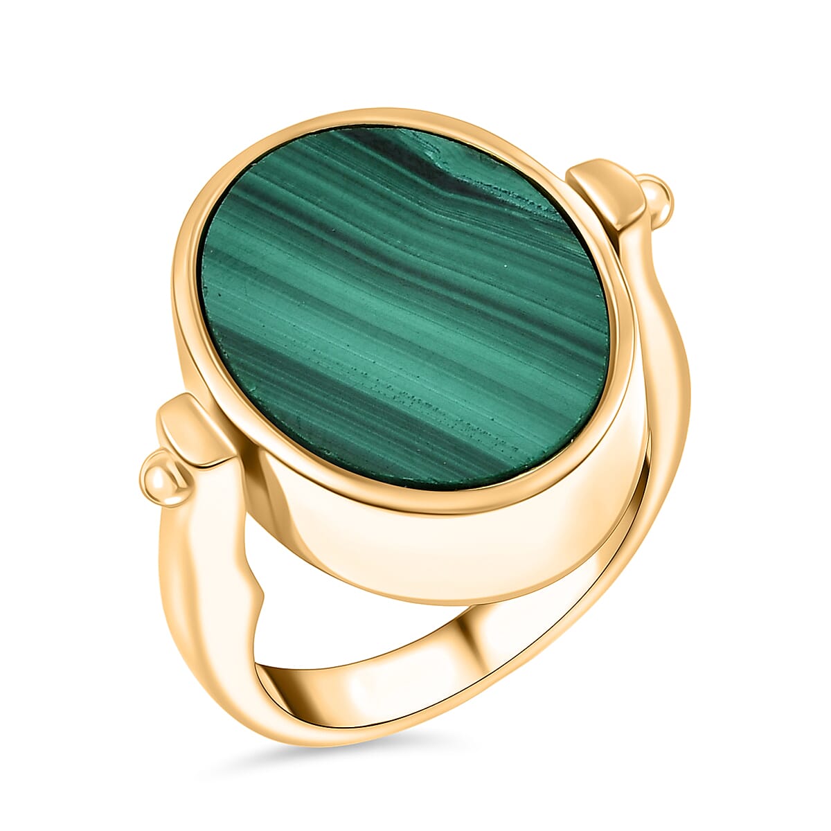 EverTrue African Malachite 23.10 ctw Ring (Size 7) in 18K YG Plated and ION Plated YG Stainless Steel Necklace 20 Inches