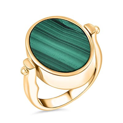 EverTrue African Malachite 23.10 ctw Ring (Size 7) in 18K YG Plated and ION Plated YG Stainless Steel Necklace 20 Inches