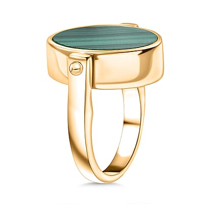 EverTrue African Malachite 23.10 ctw Ring (Size 7) in 18K YG Plated and ION Plated YG Stainless Steel Necklace 20 Inches
