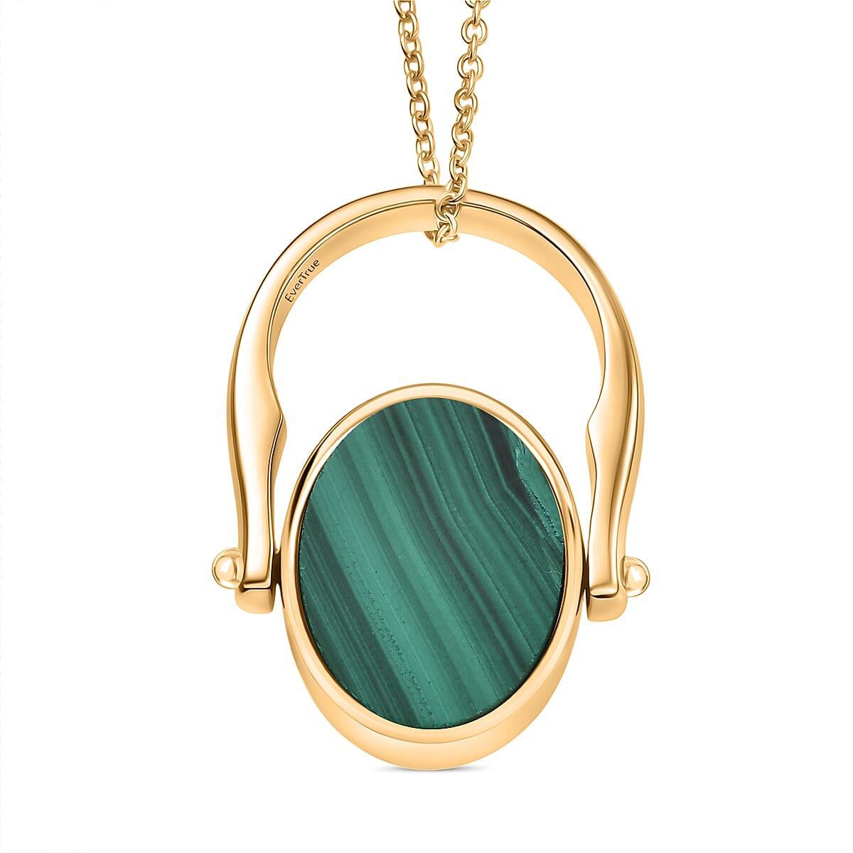 EverTrue African Malachite 23.10 ctw Ring (Size 7) in 18K YG Plated and ION Plated YG Stainless Steel Necklace 20 Inches