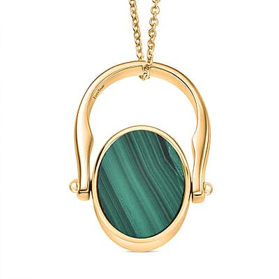 EverTrue African Malachite 23.10 ctw Ring (Size 7) in 18K YG Plated and ION Plated YG Stainless Steel Necklace 20 Inches