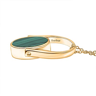 EverTrue African Malachite 23.10 ctw Ring (Size 7) in 18K YG Plated and ION Plated YG Stainless Steel Necklace 20 Inches