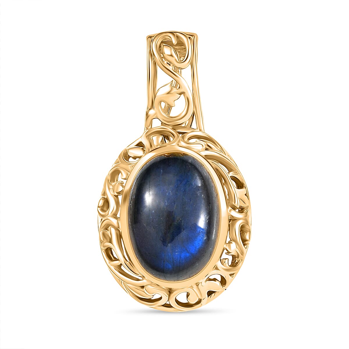 EverTrue Malagasy Labradorite 14.00 ctw Ring (Size 6.50) and Pendant without Chain in 18K YG Plated