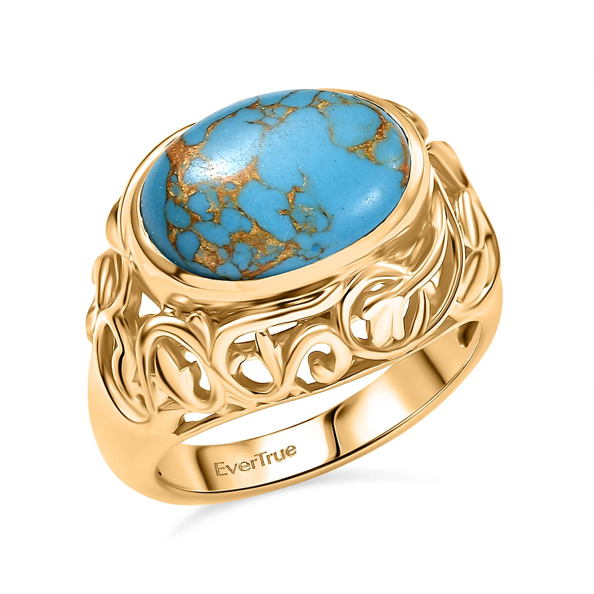 EverTrue Mojave Blue Turquoise 14.00 ctw Ring (Size 6.50) and Pendant without Chain in 18K YG Plated