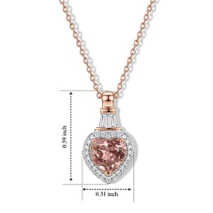 D'Joy Premium Blush Tourmaline, Moissanite Heart Pendant Necklace (20 Inches) in 18K Vermeil RG Over Sterling Silver 0.65 ctw