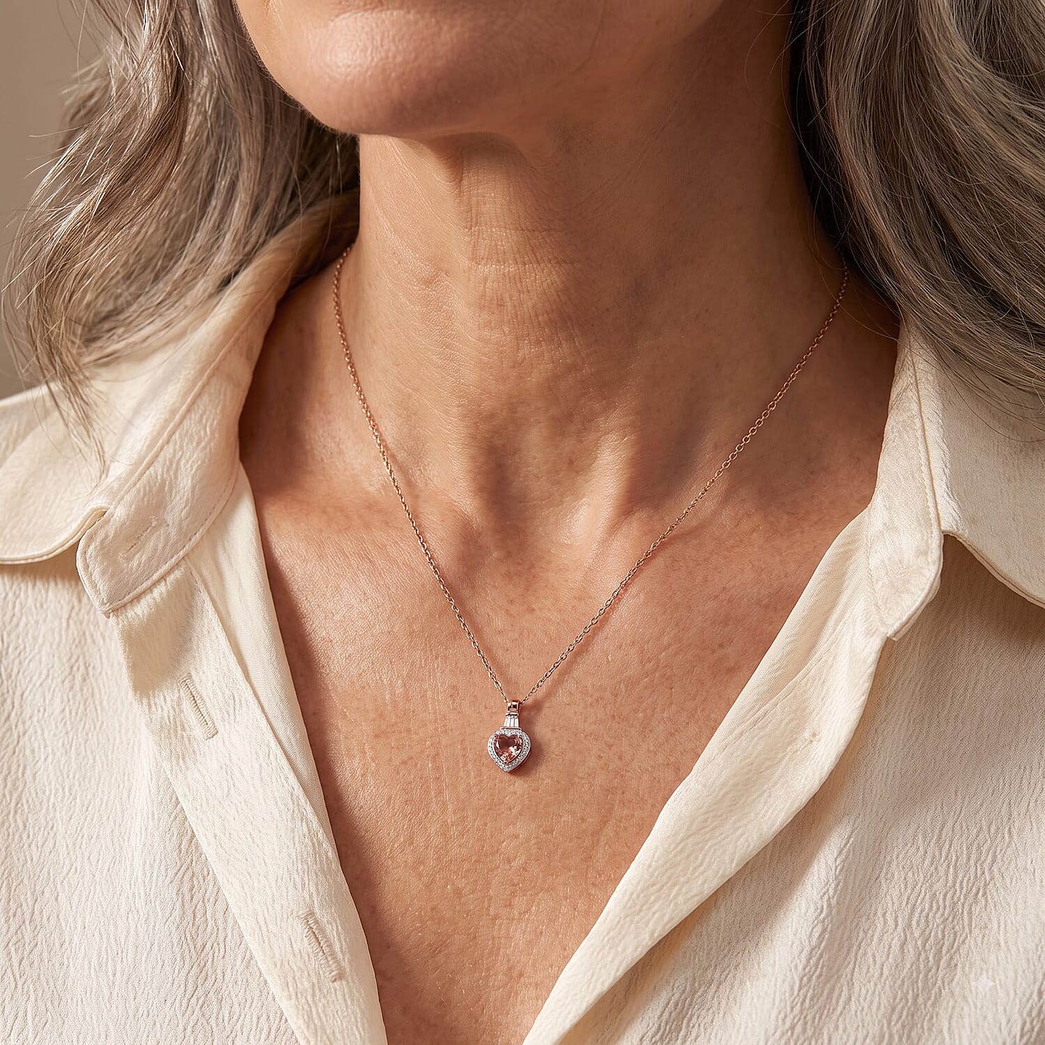D'Joy Premium Blush Tourmaline and Moissanite Heart 0.65 ctw Romance Heart Pendant Necklace (20 Inches) in 18K Vermeil Rose Gold Over Sterling Silver