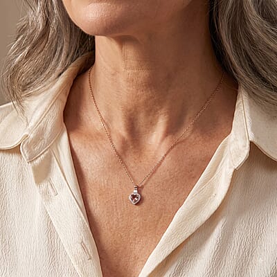 D'Joy Premium Blush Tourmaline and Moissanite Heart 0.65 ctw Romance Heart Pendant Necklace (20 Inches) in 18K Vermeil Rose Gold Over Sterling Silver