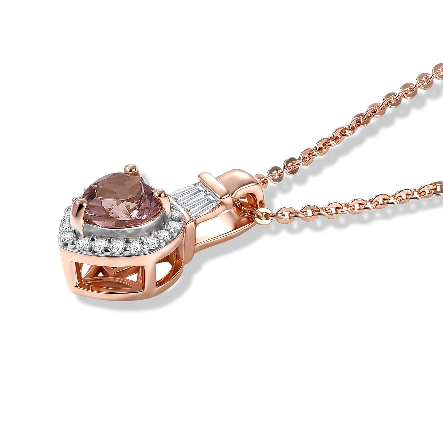 D'Joy Premium Blush Tourmaline and Moissanite Heart 0.65 ctw Romance Heart Pendant Necklace (20 Inches) in 18K Vermeil Rose Gold Over Sterling Silver