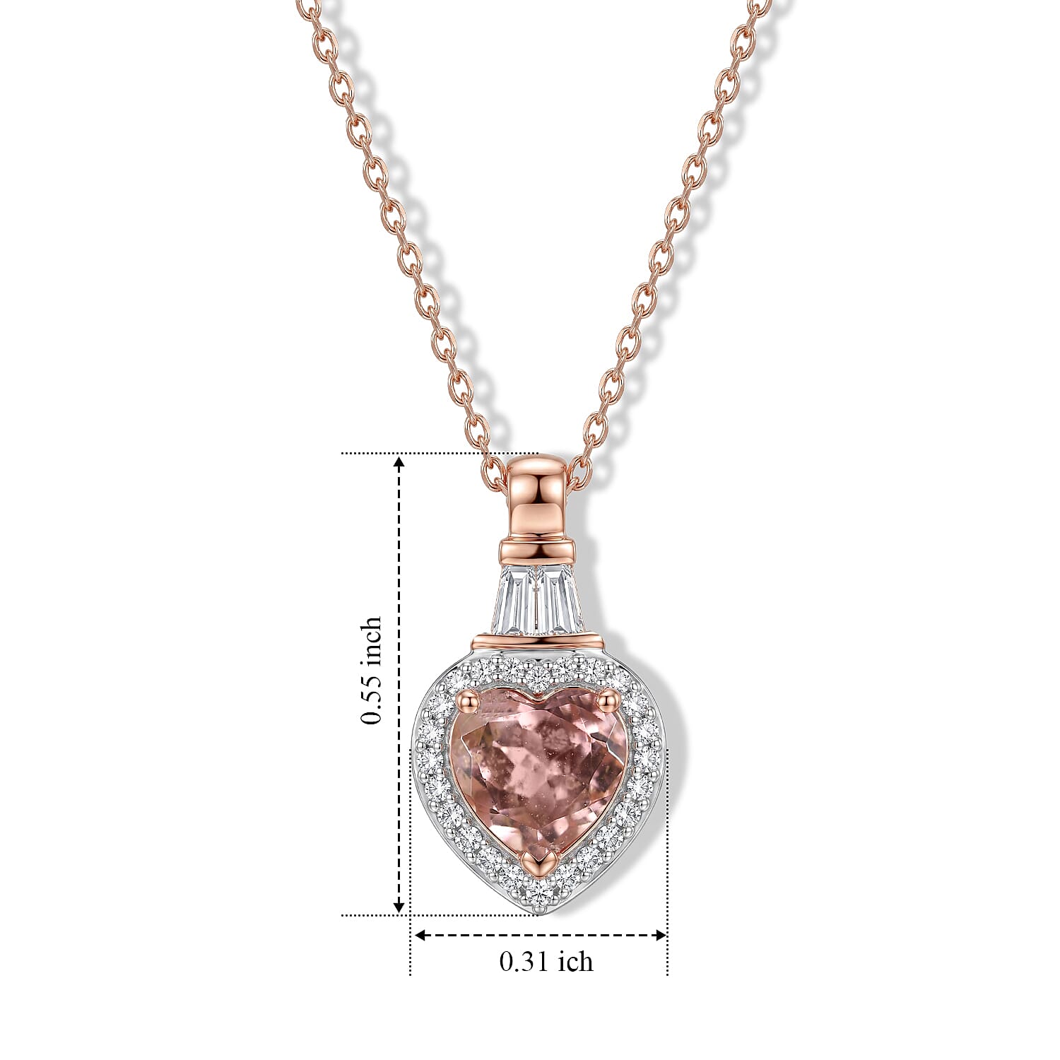 D'Joy Premium Blush Tourmaline and Moissanite Heart 0.65 ctw Romance Heart Pendant Necklace (20 Inches) in 18K Vermeil Rose Gold Over Sterling Silver
