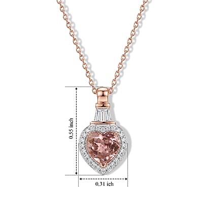D'Joy Premium Blush Tourmaline and Moissanite Heart 0.65 ctw Romance Heart Pendant Necklace (20 Inches) in 18K Vermeil Rose Gold Over Sterling Silver