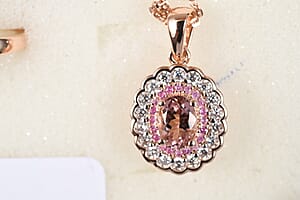 D'Joy Premium Blush Tourmaline and Moissanite Heart 0.65 ctw Romance Heart Pendant Necklace (20 Inches) in 18K Vermeil Rose Gold Over Sterling Silver
