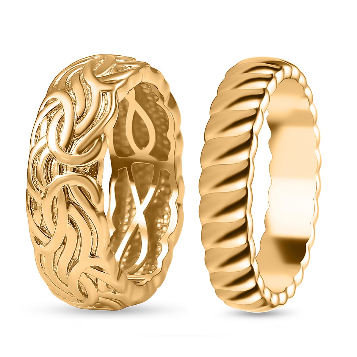 Bronzella Collection Set of 2 Band Ring in 18K YG Plated Bronze (Size 6.50)