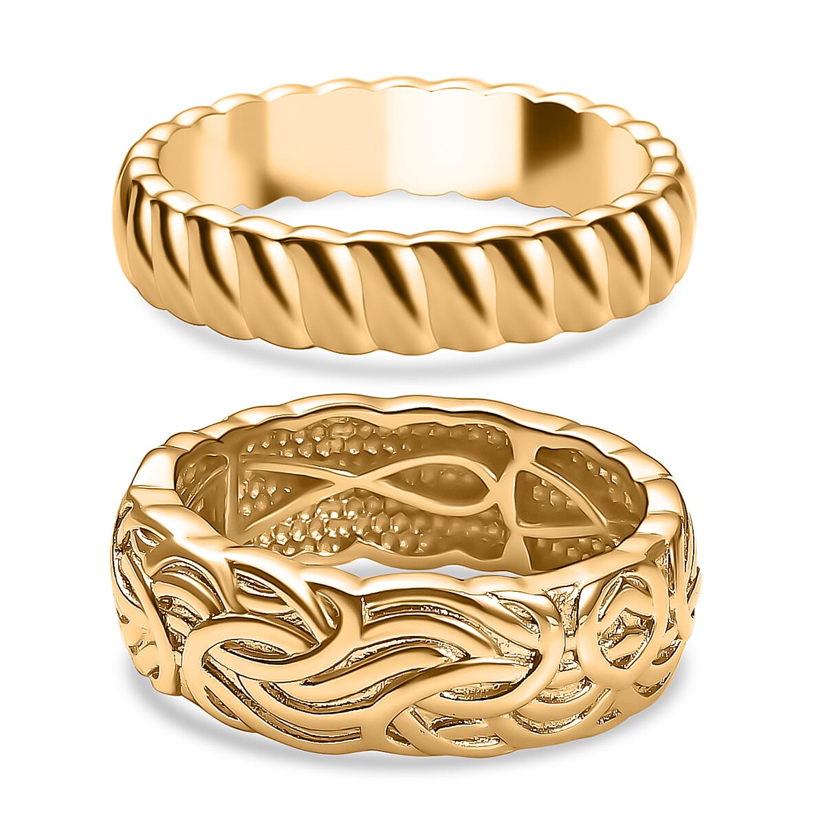 Bronzella Collection Set of 2 Band Ring in 18K YG Plated Bronze (Size 6.50)