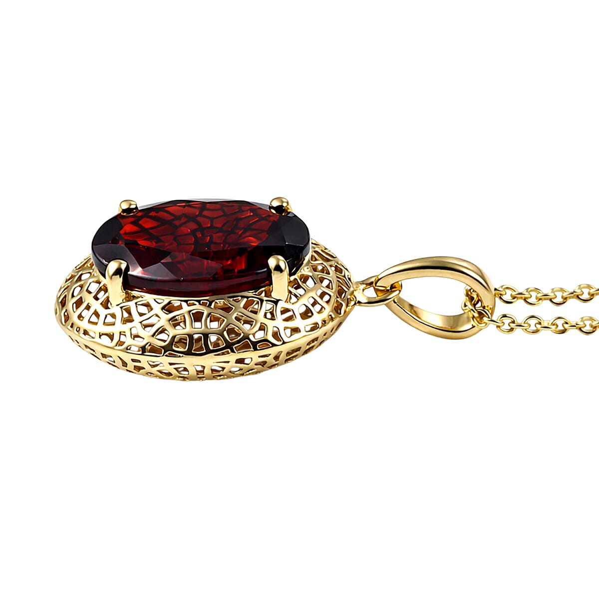 Mirage Collection Premium Mozambique Garnet 5.50 ctw Vintage Royal Heirloom Pendant Necklace in 10K Yellow Gold 20 Inches image number 3