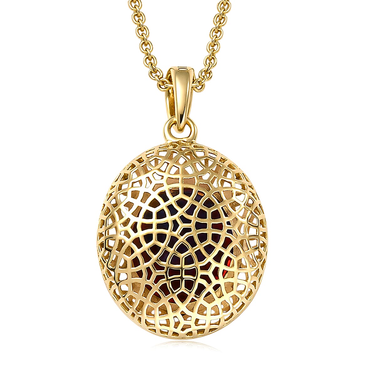 Mirage Collection Premium Mozambique Garnet 5.50 ctw Vintage Royal Heirloom Pendant Necklace in 10K Yellow Gold 20 Inches image number 4