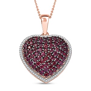 D'Joy Premium Anthill Garnet and Moissanite 3.50 ctw Heart Pendant Necklace 20 Inches in 18K Vermeil Rose Gold Over Sterling Silver (Del. in 5-7 Days) 