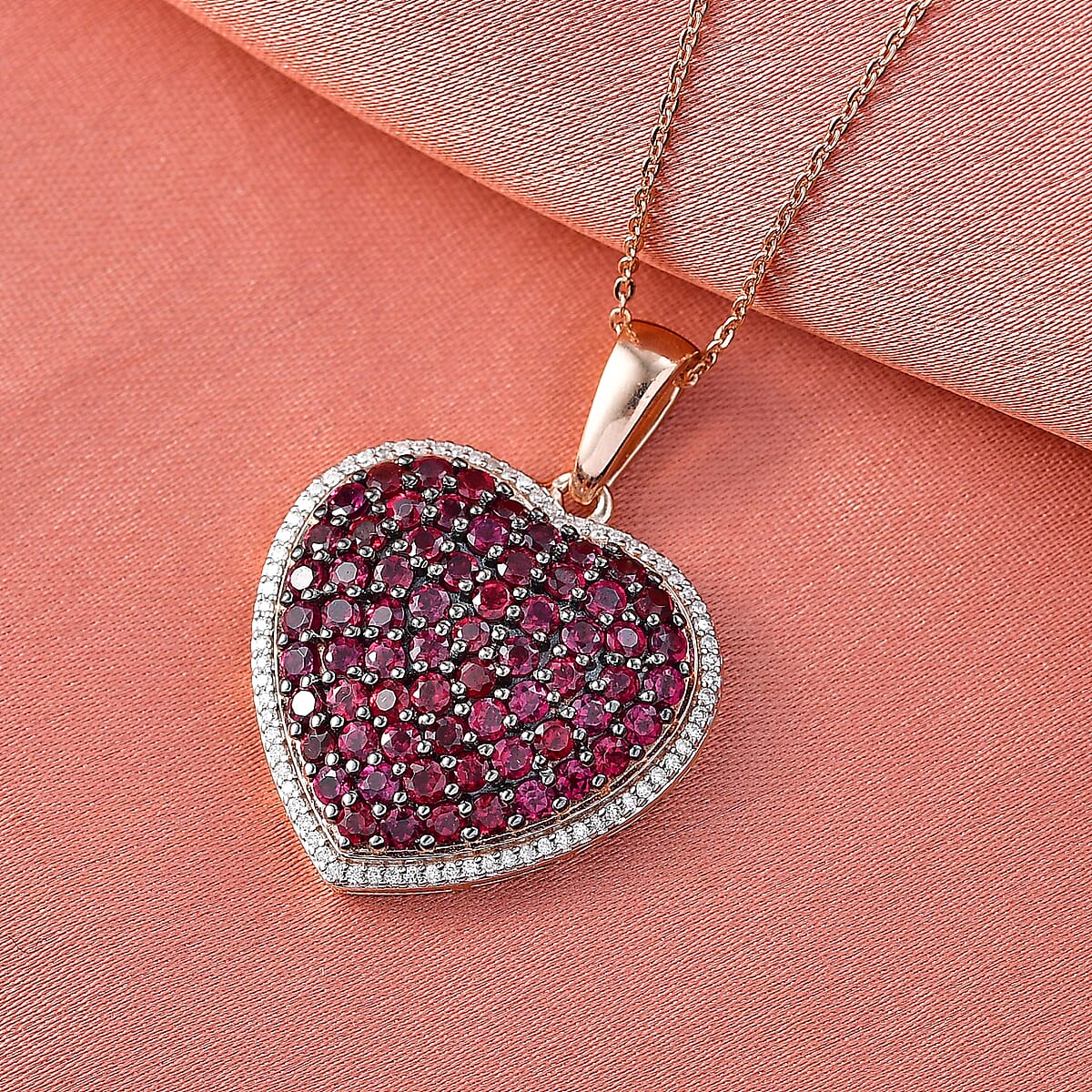 D'Joy Premium Anthill Garnet and Moissanite 3.50 ctw Heart Pendant Necklace 20 Inches in 18K Vermeil Rose Gold Over Sterling Silver (Del. in 5-7 Days)  image number 1