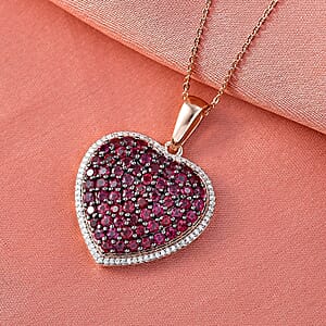 D'Joy Premium Anthill Garnet and Moissanite 3.50 ctw Heart Pendant Necklace 20 Inches in 18K Vermeil Rose Gold Over Sterling Silver (Del. in 5-7 Days) 