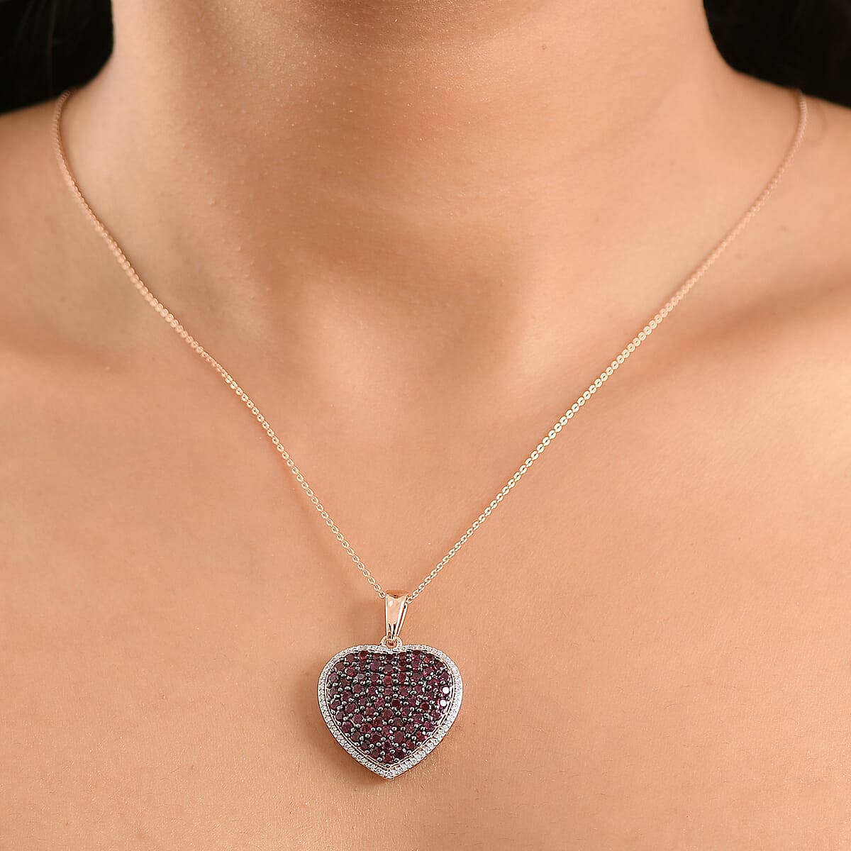 D'Joy Premium Anthill Garnet and Moissanite 3.50 ctw Heart Pendant Necklace 20 Inches in 18K Vermeil Rose Gold Over Sterling Silver (Del. in 5-7 Days)  image number 2