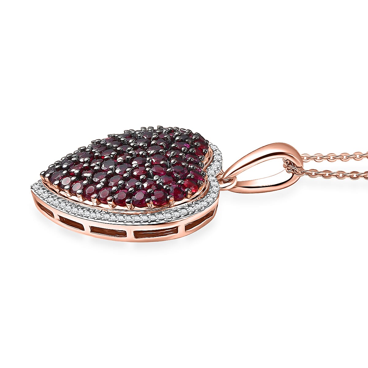 D'Joy Premium Anthill Garnet and Moissanite 3.50 ctw Heart Pendant Necklace 20 Inches in 18K Vermeil Rose Gold Over Sterling Silver (Del. in 5-7 Days)  image number 3