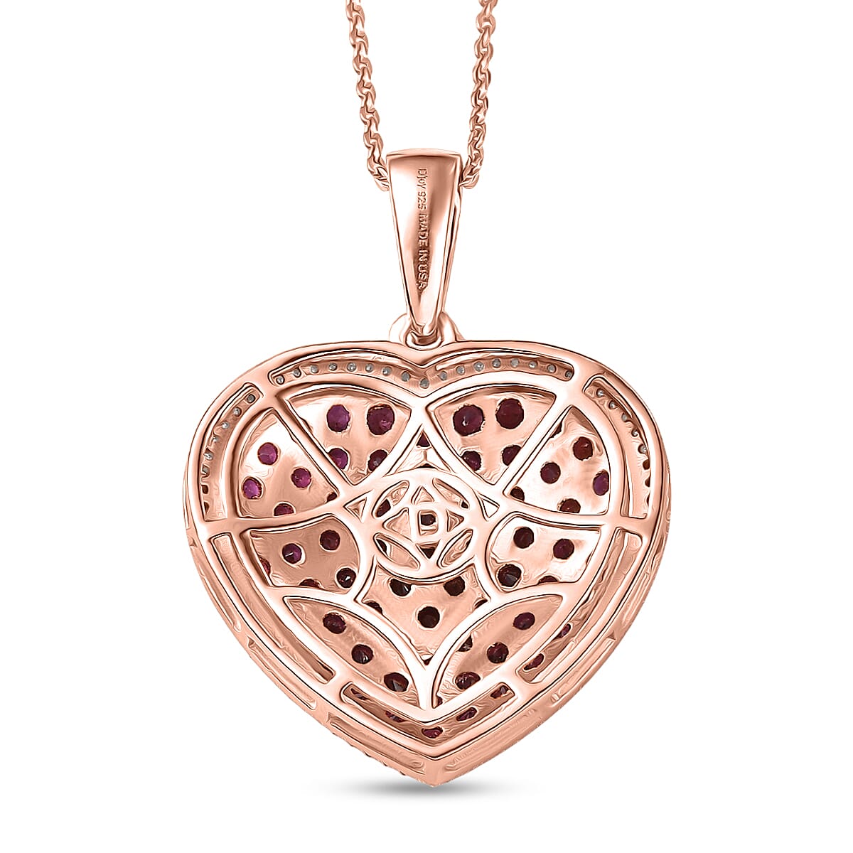 D'Joy Premium Anthill Garnet and Moissanite 3.50 ctw Heart Pendant Necklace 20 Inches in 18K Vermeil Rose Gold Over Sterling Silver (Del. in 5-7 Days)  image number 4