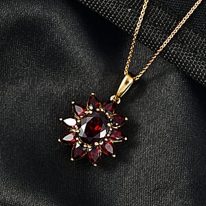 D'Joy Premium Mozambique Garnet 5.00 ctw Blazing Flora Pendant Necklace in 18K Vermeil Yellow Gold Over Sterling Silver 20 Inches