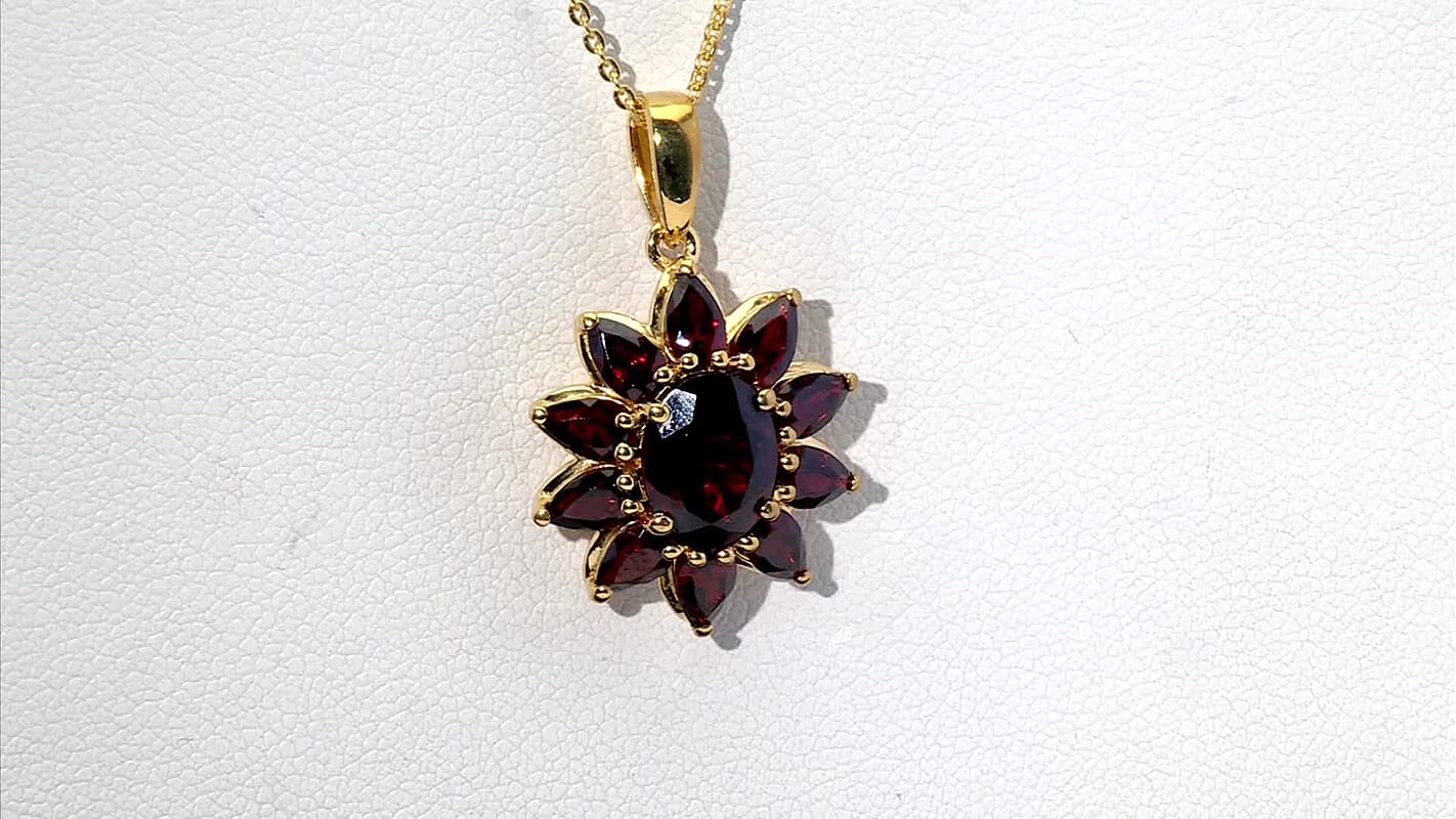 D'Joy Premium Mozambique Garnet 5.00 ctw Blazing Flora Pendant Necklace in 18K Vermeil Yellow Gold Over Sterling Silver 20 Inches