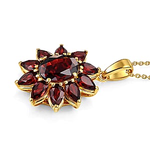 D'Joy Premium Mozambique Garnet 5.00 ctw Blazing Flora Pendant Necklace in 18K Vermeil Yellow Gold Over Sterling Silver 20 Inches