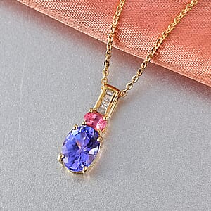 D'Joy Premium Tanzanite, Mahenge Spinel and Diamond 1.60 ctw Trinity Fire Pendant Necklace in 18K Vermeil Yellow Gold Over Sterling Silver 20 Inches 