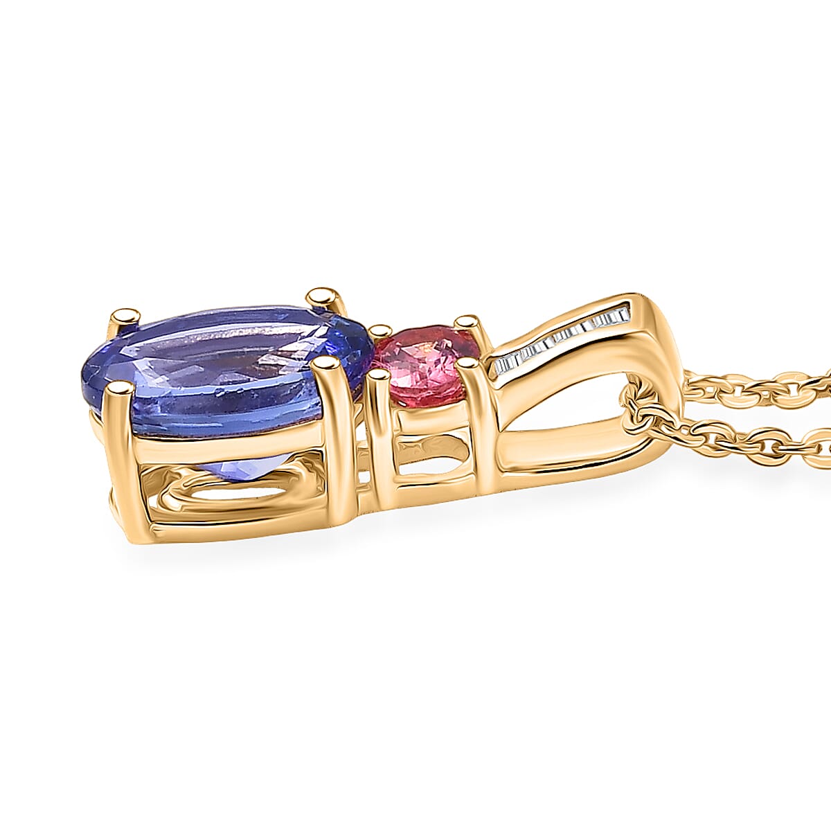 D'Joy Premium Tanzanite, Mahenge Spinel and Diamond 1.60 ctw Trinity Fire Pendant Necklace in 18K Vermeil Yellow Gold Over Sterling Silver 20 Inches  image number 3