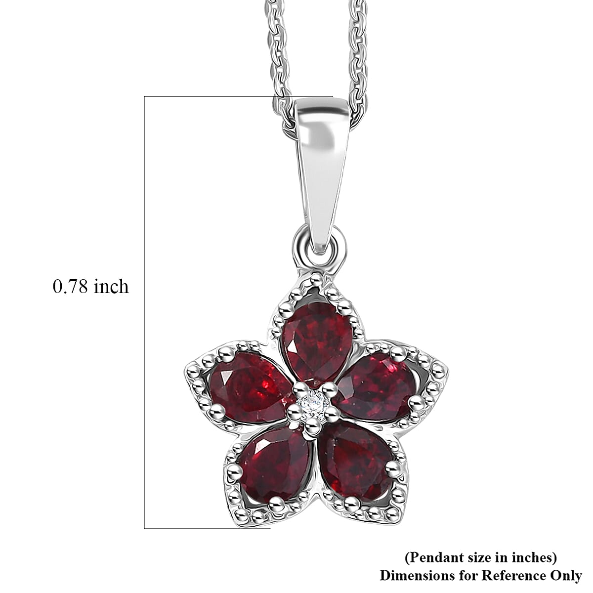D'Joy Premium Anthill Garnet and Moissanite 1.00 ctw Flower Pendant Necklace 20 Inches in Rhodium Over Sterling Silver (Del. in 5-7 Days)  image number 5