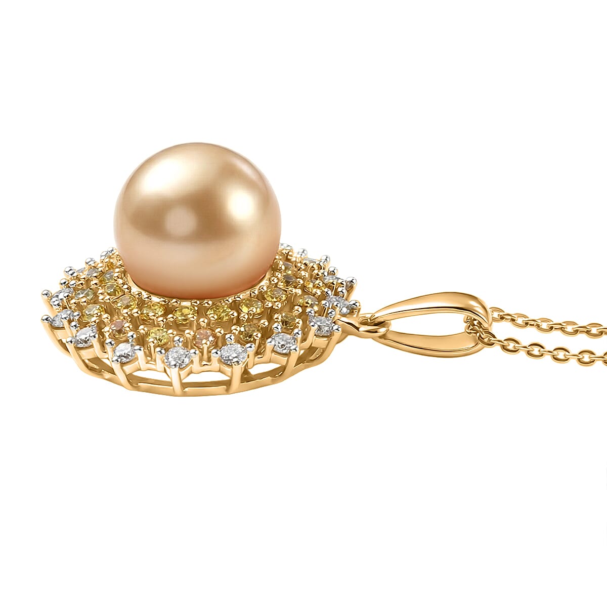 D'Joy South Sea Golden Cultured Pearl and Multi Gemstone 1.00 ctw Golden Sunflare Pendant Necklace in 18K Vermeil Yellow Gold Over Sterling Silver 20 Inches image number 3