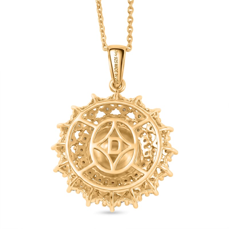 D'Joy South Sea Golden Cultured Pearl and Multi Gemstone 1.00 ctw Golden Sunflare Pendant Necklace in 18K Vermeil Yellow Gold Over Sterling Silver 20 Inches