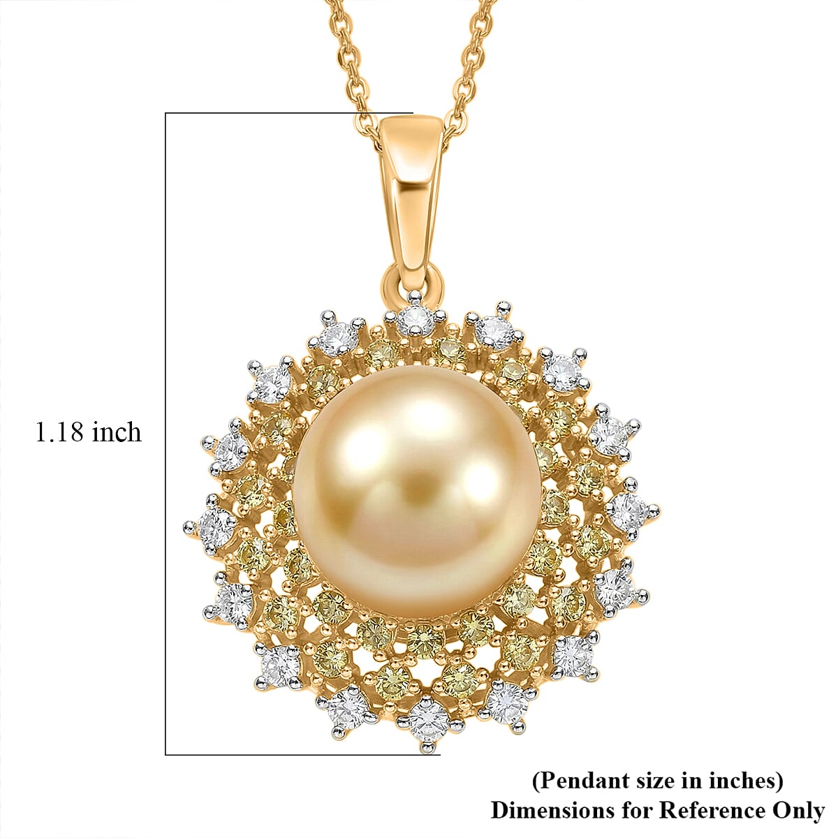 D'Joy South Sea Golden Cultured Pearl and Multi Gemstone 1.00 ctw Golden Sunflare Pendant Necklace in 18K Vermeil Yellow Gold Over Sterling Silver 20 Inches image number 6